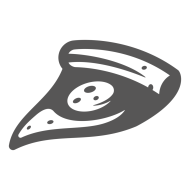 Pizza eliyle retro ikon çizdim. Sokak fast food silueti. Paketleme ve fast food restoranlarının menü tasarımı veya etiket dekorasyonu için klasik sembol