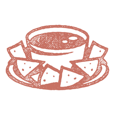 Fast food el yapımı pul efekti çizimi için soslu bir kaseye Meksika nachos silueti. Paket ve fast food restoran menüsü tasarımı veya etiket dekorasyonu için Grunge doku sembolü