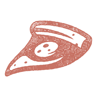 Domatesli ve peynirli pizza dilimi pul efekti çizimi. Paketleme ve fast food restoranlarının menü tasarımı veya etiket dekorasyonu için klasik grunge doku sembolü