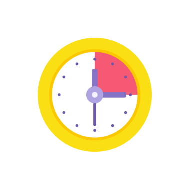 Kırmızı mühlet sektörü düz illüstrasyonlu sarı saat çemberi. Beyazların üzerinde izole edilmiş zaman yönetimi için oklu yuvarlak nöbet. Zamanlayıcı toplantı hatırlatıcısı