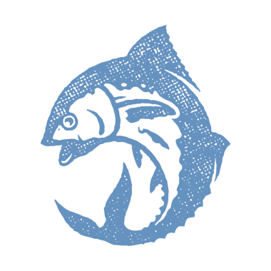 Yiyecek pazarı ve deniz ürünleri restoranı için taze ton balığı silueti pul efekti çizimi. Paket ve menü tasarımı veya etiket dekorasyonu için klasik grunge doku amblemi.