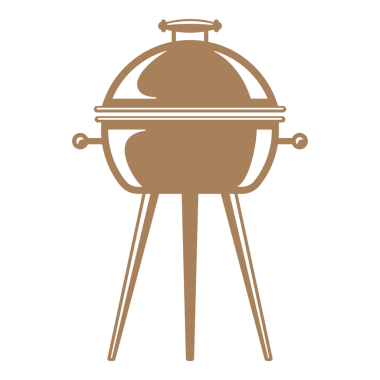 Üç ayaklı mangal kömürü sobası. Kahverengi renkli el çizimi, klasik çizim.