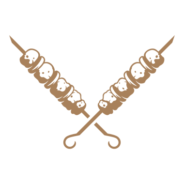 Çapraz şiş kebap ile ızgara kebap silueti kahverengi renkli el çizimi klasik illüstrasyon