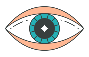 Mavi parlak göz küresi ve göz kapaklarıyla çizgi roman insan gözü. Popüler sanat harikası tişört baskısı dekoratif karikatür çizimi. Yaratıcı optik görüş uzmanlığı tefekkür araması