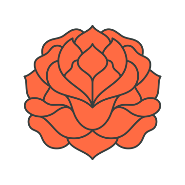 Kıvrımlı taç yapraklı kırmızı zarif gül tomurcuğu pop sanat harikası dekoratif karikatür çizimi çiziyordu. Romantik yaz çiçeği doğal çiçek tişört desenli süs etiketi izole edilmiş.