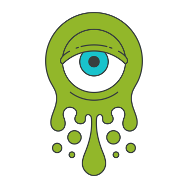 Yeşil sıvı uzaylı eritme mikrobu. Göz kapağı sanat harikası tişört baskısı dekoratif karikatür çizimi. Damlayan jöle damlaları psikedelik optik görme duyusu dehşet verici çıkartmalar.