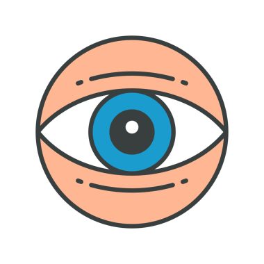 Göz küresi ve göz kapaklarıyla insan gözü mavi lensi. Pop sanat çıkartması. Çizgi film çizimi gibi. Optik görüş tefekkür komik unsuru t-shirt baskısı dekoratif tasarımı