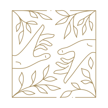 Kare botanik doğasında romantik insan elleri altın tek renkli çizgi Art deco ikon illüstrasyonu sınırında. Zarif kollar bahar çiçekli antika dekoratif tasarım izole