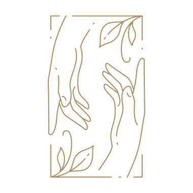 İki insan kolu dikdörtgen botanik doğal yaprak dallarına bağlı. Minimalist çizgi simgesi çerçevesi. Avuçlar birbirine uzanır romantik aşk duyarlılığı tek renk tasarımı.