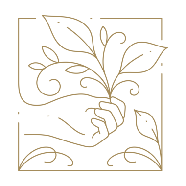 Doğal organik ağaç dalını tutan zarif insan palmiyesi geometrik çerçeve altın çizgi ikonu çizimini bırakır. Bahar çiçekli romantik el çiçekli dekoratif tasarım doğrusal amblem