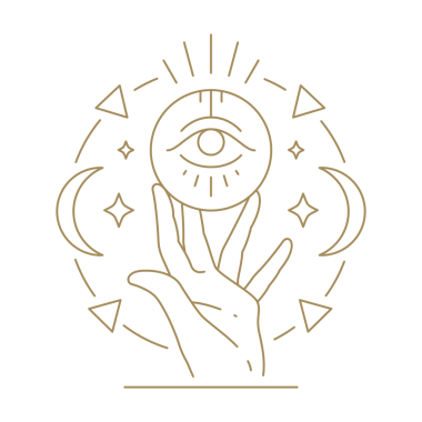 Yarım ay ve yıldızlarla çevrili insan palmiyesi minimalist çerçeve çizgisi çizimi çiziyor. Antik esrarengiz okültizm sembolüyle büyü yapan ruhani el.