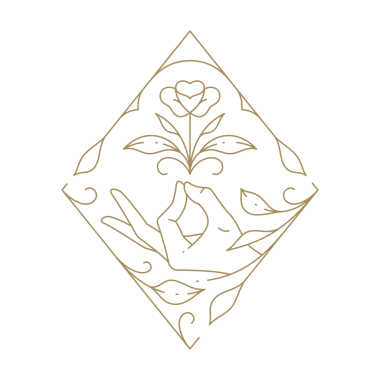 Geometrik bitki örtüsü çerçeve çizgisi ikonunda bahar organik dekoratif çiçeğini tutan zarif insan kolu. Ekolojili romantik el çiçek açan bitki tasarımı amblemi