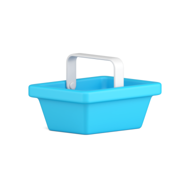 Mavi süpermarket sepeti. 3 boyutlu simge taşımak için kullanılacak. Basit bir resim. Market alışverişi yapan plastik araba satın alırken rahattır. Boş perakende hipermarket ögesi