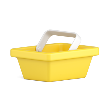 Sarı plastik boş süpermarket arabası 3D ikon çizimi taşıyor. İzole edilmiş basit bir rozet alışveriş sepeti. Ticari perakende çevrimiçi market alışverişi