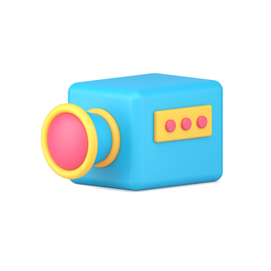 Video kamera 3D simgesi. Lens ve düğmeleri olan mavi medya aygıtı. Film çekmek ve dijital blog eleştirileri için ekipman. Sosyal grup ve kanallar için çevrimiçi videolar. 