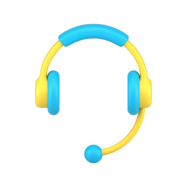 Mikrofon 3D ikonlu kulaklıklar. Mavi ve sarı kulaklık. Destek operatörleri ve çağrı merkezleri için ekipman. Çevrimiçi iletişim için Stereo aygıtı. 