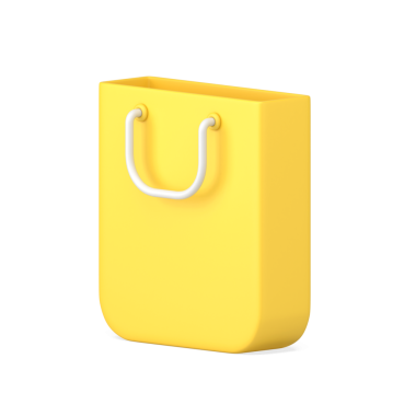 3D simge resimli sarı alışveriş çantası paketi. Rahat mal alımı için kırmızı karton paket ya da izole edilmiş hediye. Alışveriş, satış, indirim.