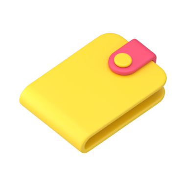 Pembe tokalı sarı cüzdan 3D ikon izometrik illüstrasyon. Nakit para ve depo taşıyan madeni paralar için şık bir aksesuar. Hesap bakiyesi gelir alışverişi