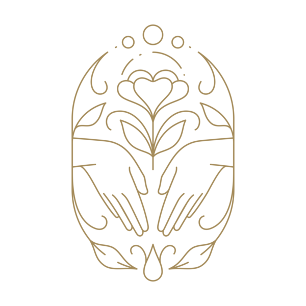 İlkbahar çiçekleri ile çevrili romantik insan elleri organik bitki narsisleri altın monokrom çerçeve çizgisi ikonu çizimi. Zarif kollar doğal çiçek açmış dekoratif amblem