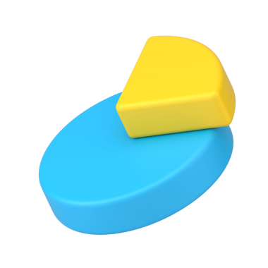 Mavi sarı çizgili turta 3d izometrik ikon çizimi. Strateji geliştirme için kimlik bilgisi analizi değerlendirmesi izole edildi. Gösterge paneli analizleri ve istatistikleri için çember grafik diyagramı