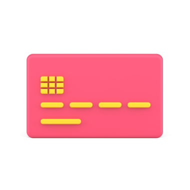 Pembe kredi kartı 3D gerçekçi ikon. Sarı kod şeritleri ve çipleri olan ses ölçüsü plastik dikdörtgen. Ödeme banka hesabından yapılamaz. İnternetten satın alma ve satma. resimleme