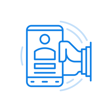 Çevrimiçi hat simgesi. İş adayı işverenin otobiyografisi. Karakter avatarıyla akıllı telefonu tutuyor. Profesyoneller ve deneyimli yöneticiler için boşluklar belgesi.