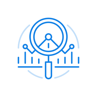 Dinamik analiz iş grafik çizelgesi simgesi. Finansal piyasa şeması ve yatırım dalgalanmaları. Grafik eğrisinin üzerinde büyüteç. Borsa ve bankacılık endeksi ekonomisinin düşüşü ve yükselişi.