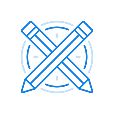 Yaratıcı çalışmalar için sanat stüdyosu sanat ikonu atölyesi. Çemberde iki çapraz kalem var. Grafik tasarım ve resim araçları. Yapıcı zanaat resimler ve manzaralar yaratıyor.