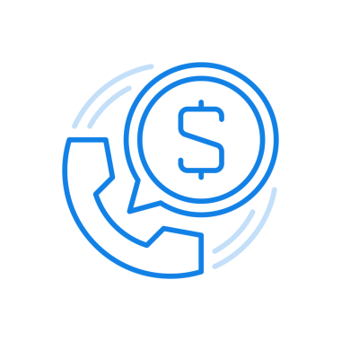 Uzaktan kredi yardım hattı simgesi. Yatırım ve kredi bankacılığında maddi yardım. Çemberde para sembolü olan bir telefon ahizesi. Ticari bağış kurumları ve üniversiteleri.