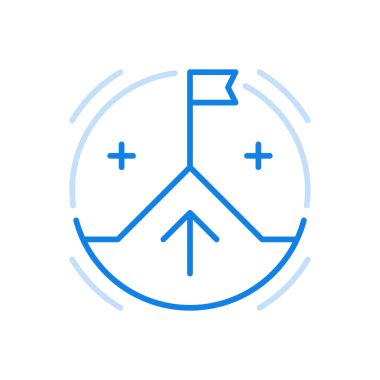 Başarılı bir kariyer tırmanış çizgisi ikonu. Şirket iş rekabetinde liderlik başarısı. Tepesinde bayrak ve yukarı doğru ok olan soyut bir dağ. Şirket takımı firmayı kazandı..