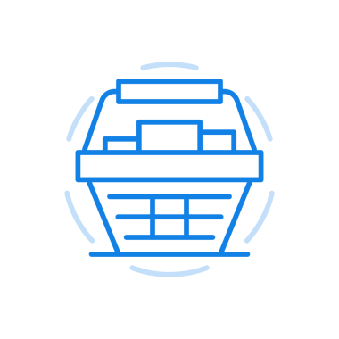 Alışveriş çizgisi simgesiyle dolu bir araba. Gündüz satışları ve yedek ürünler. Market ve süpermarketten mal teslimatı. Uygulama çevrimiçi dağıtım hızlı dağıtım.