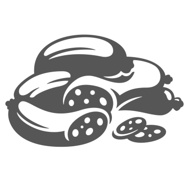 Et sosisi, siluet, klasik el yapımı illüstrasyon. Kasap dükkanı retro logo tasarım elementi