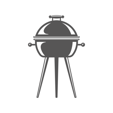 Şebeke silueti ile yuvarlak ızgara vintage el çizimi illüstrasyon. Barbekü retro logo tasarım elementi