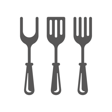 Barbekü çatalı ve spatula silueti klasik el yapımı illüstrasyon. Izgara araçları retro logo tasarım ögesi