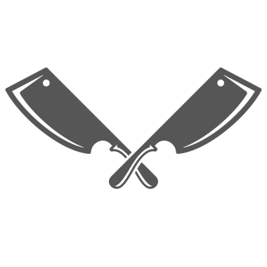 İki çapraz bıçak, siluet, klasik el yapımı illüstrasyon. Kasap aletleri retro logo tasarım ögesi