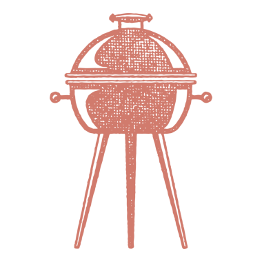 Beyaz arka planda izole edilmiş üç ayaklı mangal kömürü ocağı ızgara silueti desenli çizim