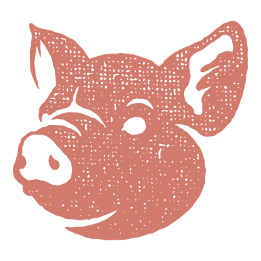 Beyaz arka planda izole edilmiş domuz kafası silueti. Tarla ya da kasap logosu için desenli illüstrasyon çizilmiş.