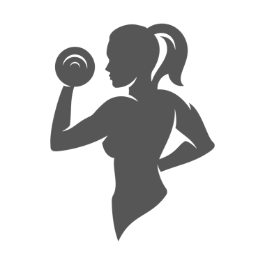 Kadın vücut geliştirici, klasik logo tasarımı için dambılları kaldırıyor. Spor salonu grafikleri çizimi.