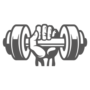 Klasik logo tasarımı için el ele tutuşan dambıl çizilmiş siluet çizimi. Spor aletleri grafikleri çizimi.