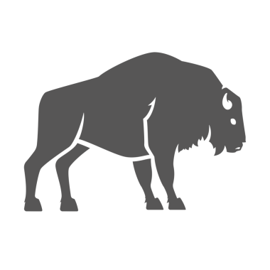 Bizon eliyle çizilmiş siluet çizimi, klasik logo tasarımı için. Ayakta duran bizon grafik amblemi.