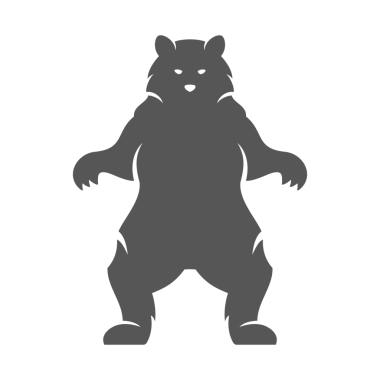 Vintage logo tasarımı için ayı eli çizilmiş siluet çizimi. Ayakta duran ayı amblemi.