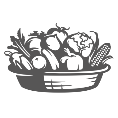 Antika logo tasarımı için sebze sepeti el çizimi silüet çizimi. yiyecek grafikleri çizimi.