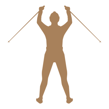 Yürüyüşçü, bastonları kaldırdı ve retro logo tasarımı için el çizimi siluet çizimi yaptı