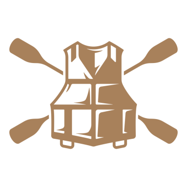 Can yeleği ve kürekler retro logo tasarımı için elle çizilmiş siluet çizimi