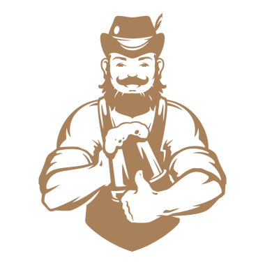 Geleneksel Alman kostümlü adam elinde bir kupa bira ile retro logo tasarımı için siluet çizimi yapıyor.