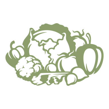 Bir sürü sağlıklı sebze ikonu. Yeşil renkli, klasik çizim.