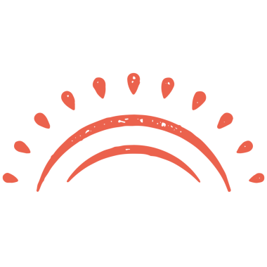 Noktalı, çocuksu, kırmızı güneş kemeri. Soyut ışınlar, el çizimi, grunge desen çizimi. Sevimli çocuklar güneşli yaz güneşli gökyüzü gündoğumunun, gün batımının, sabah ve akşam sıcağının simgesi.