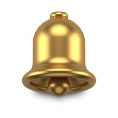 Altın gerçekçi çan. Sarı mücevher kaplamalı bir Noel süsü. Geleneksel yeni yıl sembolü. Klasik iç dekorun yaratıcı minimalist unsuru. 3d illüstrasyon