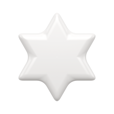 Noel soyut beyaz yıldızı. Kış tatillerinin moda sembolü. Cilalı kıvrımları olan parlak, sarı bir mücevher. Eğlenceli partilerin ve hediyelerin gerçekçi sembolü. 3d illüstrasyon