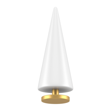 Beyaz koni noel çamı. Altın tezgahta kutlama iç dekorasyonu. İki katmanlı yeni yıl süsü tasarımı. Geleneksel mutlu bayramlar. 3d illüstrasyon